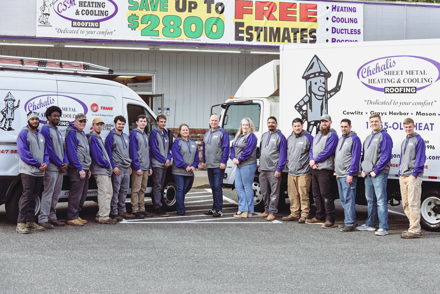 Employees of Chehalis Sheet Metal pose in front of the company's Tumwater location.